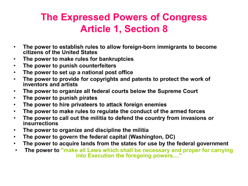 Expressed Powers Of Congress